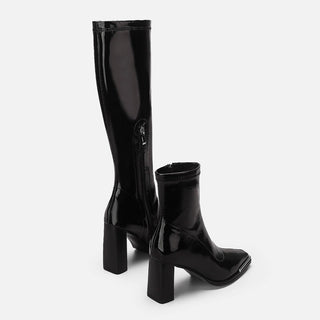 Short Patent Leather High Heel Boots