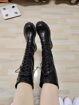 SlimLace-Up Thick-Sole High Boots