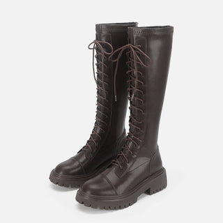 SlimLace-Up Thick-Sole High Boots