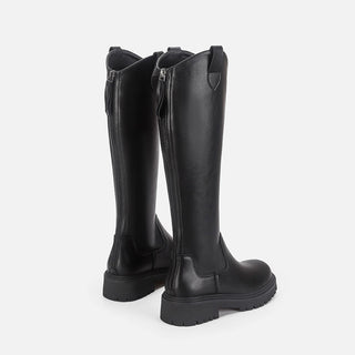 V-neck Long Women's Thick-soled Leather Boots