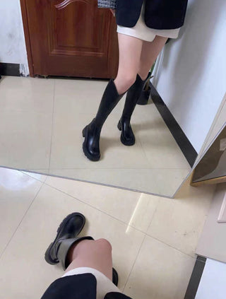 Leather V-neck High-Heeled Long Boots