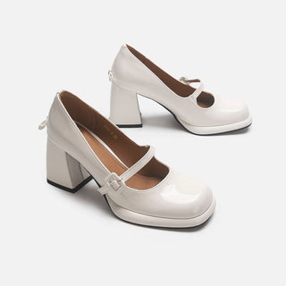 Bow French retro thick heel shoe