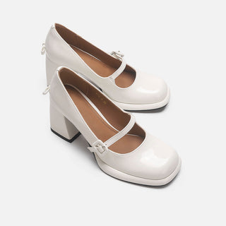 Bow French retro thick heel shoe