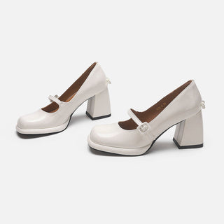 Bow French retro thick heel shoe