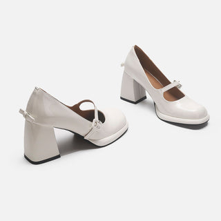 Bow French retro thick heel shoe