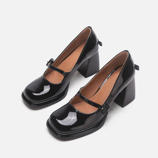 Bow French retro thick heel shoe