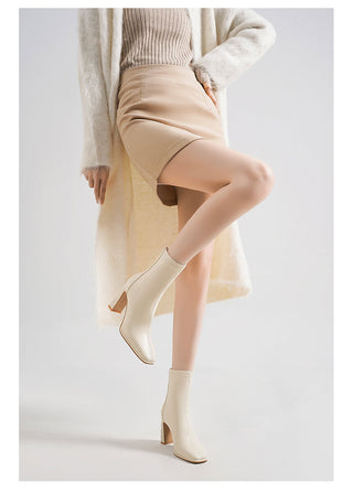 Beige short French ankle boots