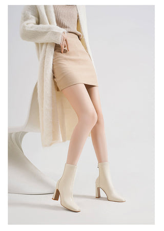 Beige short French ankle boots