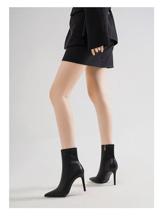 Black pointed high heel elastic slim boots