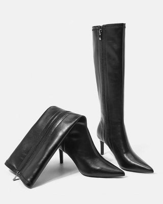 Belt buckle rivet slim high heel boots