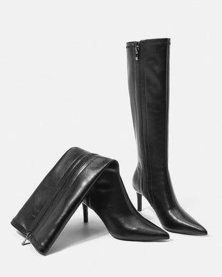 Belt buckle rivet slim high heel boots