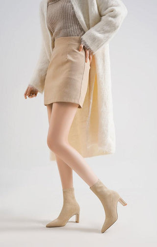 Suede elastic high heel short boots