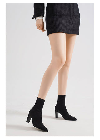 Suede elastic high heel short boots