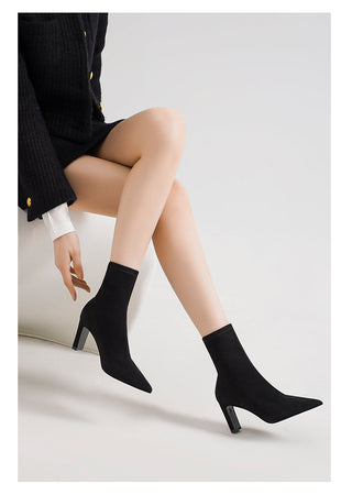 Suede elastic high heel short boots