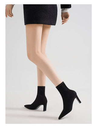 Suede elastic high heel short boots