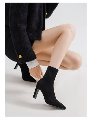 Suede elastic high heel short boots