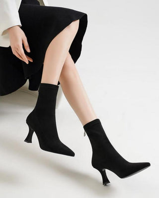 Black elastic slim high heel short boots