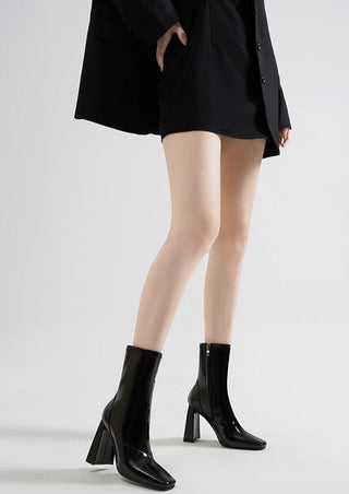 Black patent leather square toe short boots