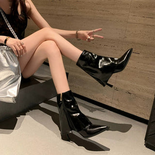 Thin high heel short leather boots