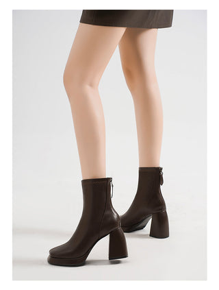 Square head waterproof platform thick bottom skinny boots