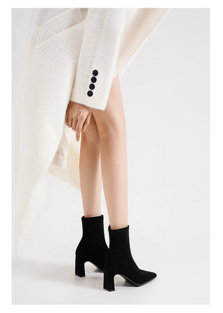 Suede high heel short boots