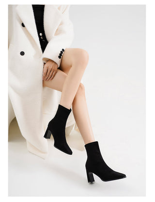 Suede high heel short boots