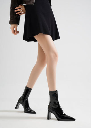 High-heeled patent leather short boots