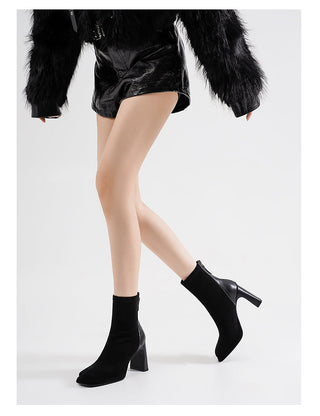 Suede thick heel slim boots