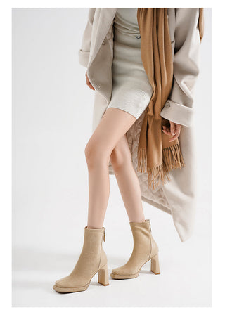 Suede thick heel slim boots