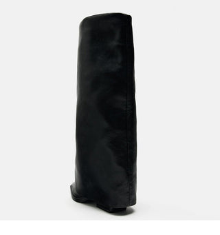 Square head knee-high leather  boots