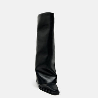 Square head knee-high leather  boots