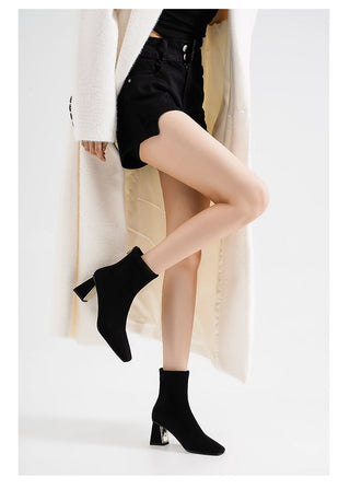 Suede elastic slim boots women