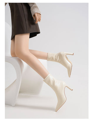 Pointed high heel short boots