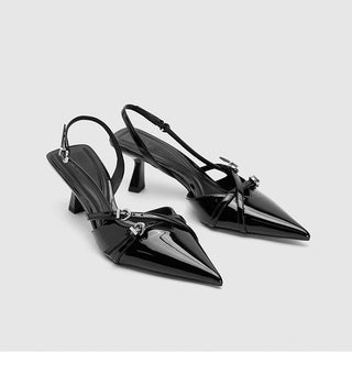 Slingback Slim Heeled Pumps with Buckles