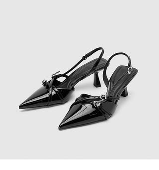 Slingback Slim Heeled Pumps with Buckles