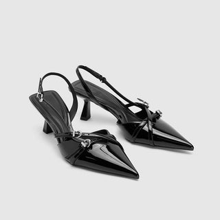 Slingback Slim Heeled Pumps with Buckles