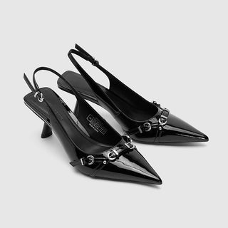 Metallic-Accent Slant-Heel Slingback Pumps