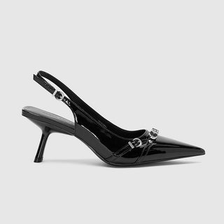 Metallic-Accent Slant-Heel Slingback Pumps