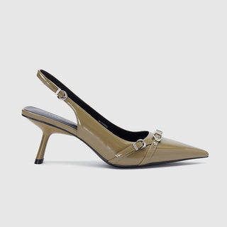 Metallic-Accent Slant-Heel Slingback Pumps