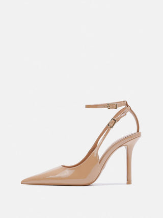 One-strap buckle nude high-heeled shoes