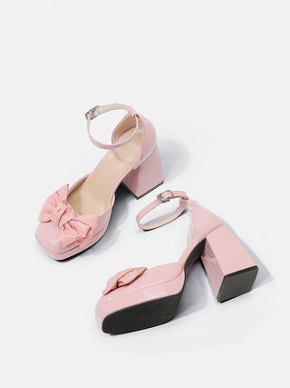 Pink bow French Mary Barbie thick shoes