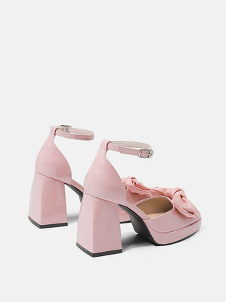 Pink bow French Mary Barbie thick shoes