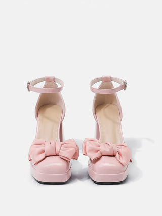 Pink bow French Mary Barbie thick shoes