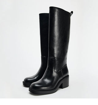 Thick-soled knee-high platform boots