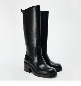 Thick-soled knee-high platform boots