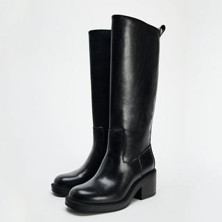 Thick-soled knee-high platform boots