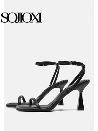 Black one-strap French sandals