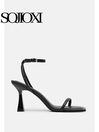 Black one-strap French sandals