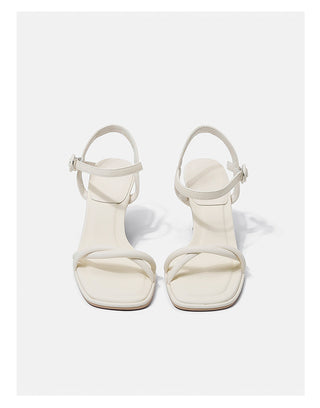 One-strap French high heels white sandals