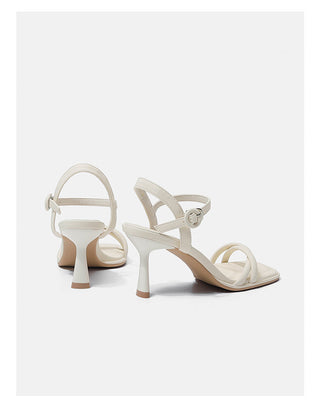 One-strap French high heels white sandals